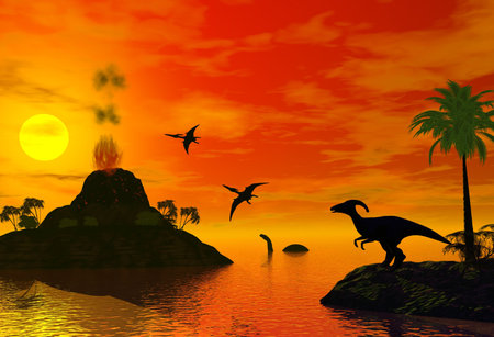 dinosaur world illustrationの写真素材