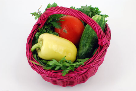 basket with different vegetablesの写真素材