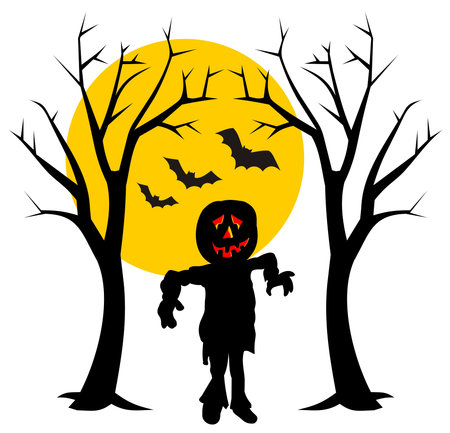 Halloween night with Jack-O-Lantern and batsのイラスト素材