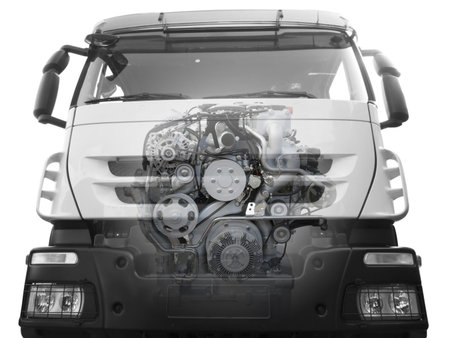 front of truck with a visible engineの写真素材