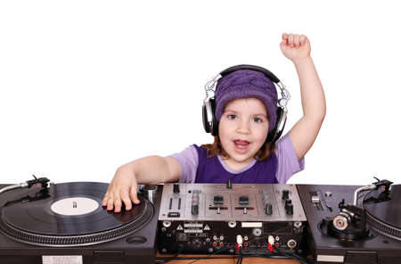 little girl dj fun and play musicの写真素材