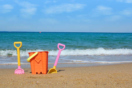 beach with toys summer sceneの写真素材
