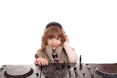 little girl dj with turntablesの写真素材