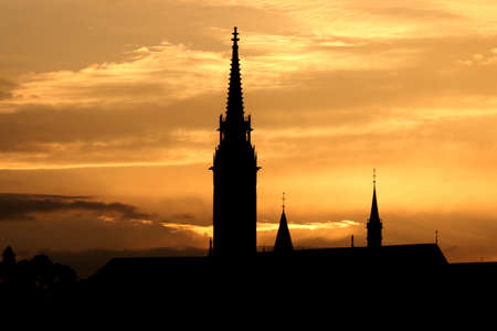 sunset Fisherman bastion silhouette Budapest Hungaryの写真素材