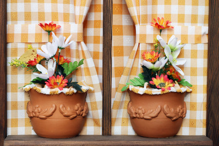 flowers on window vintageの写真素材