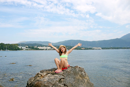 happy little girl on summer vacationの写真素材