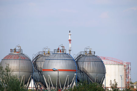 petrochemical plant oil tanksの写真素材