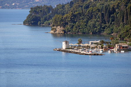 old windmill Corfu town Greeceの写真素材