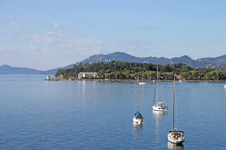 sailboats and yachts Corfu island Greeceの写真素材
