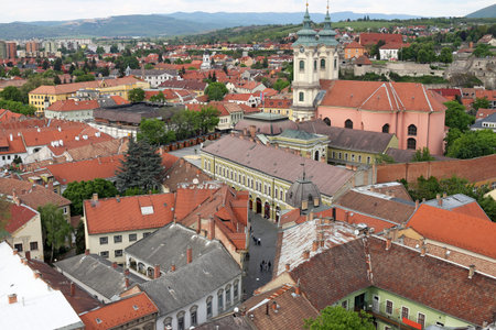 church old buildings and houses cityscape Eger Hungaryの写真素材