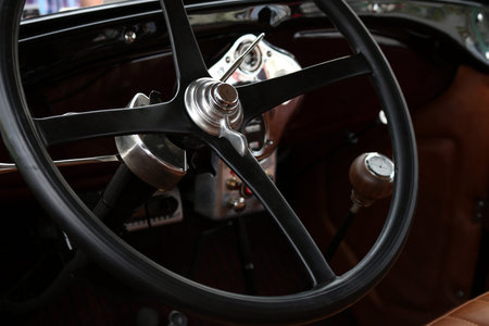 oldtimer car steering wheel closeup