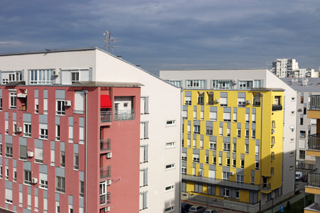 colorful new buildings Belgrade Serbiaの写真素材