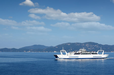 ferry boat sailing near Corfu island Greeceの写真素材