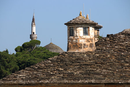Mosque and old stone roof Ioannina Greeceの写真素材