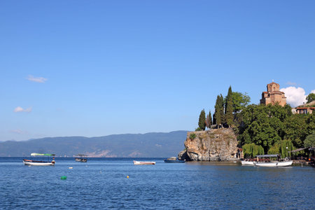 Jovan Kaneo church Lake Ohrid Macedoniaの写真素材