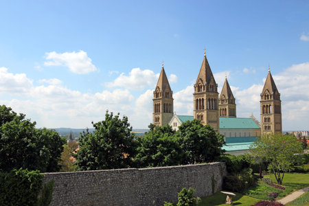 The Cathedral of Pecs cityscapeの写真素材