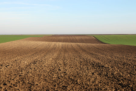 plowed field landscape autumn seasonの写真素材