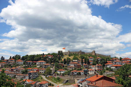 Samuel fortress in Ohrid cityscape Macedoniaの写真素材