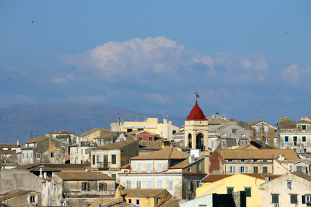 Corfu town old buildings cityscape summer seasonの写真素材