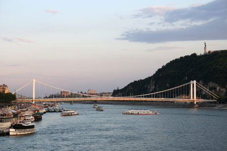 Elisabeth bridge and Gellert hill Budapest sunset cityscapeの写真素材
