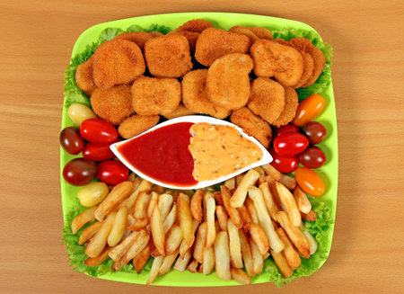 chicken nuggets and french fries fast food