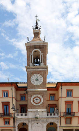 clock tower Piazza Tre Martiri landmark Rimini Italyの写真素材