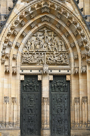 Saint Vitus Cathedral door entrance Prague Czech Republicの写真素材
