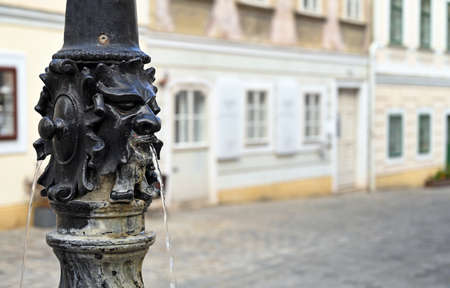 a small fountain with a human face in Viennaの写真素材