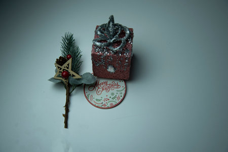 Christmas composition. Christmas red decorations,の写真素材