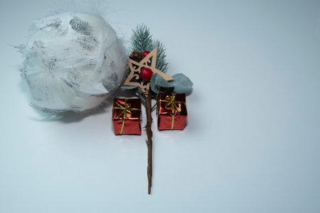 Christmas composition. Christmas red decorations,の写真素材