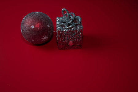 Christmas composition. Christmas red decorations,の写真素材
