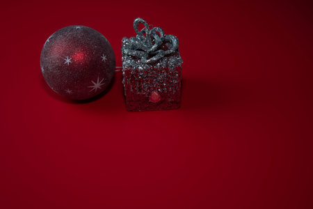 Christmas composition. Christmas red decorations,の写真素材