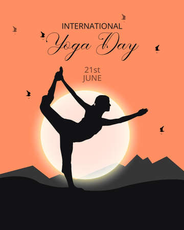 Illustration Of international yoga day. world yoga day sunrise poster.のイラスト素材