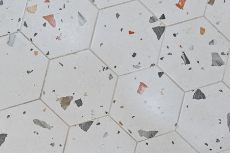 Hexagonal terrazzo tiles used in indoor and outdoor interiorsの写真素材