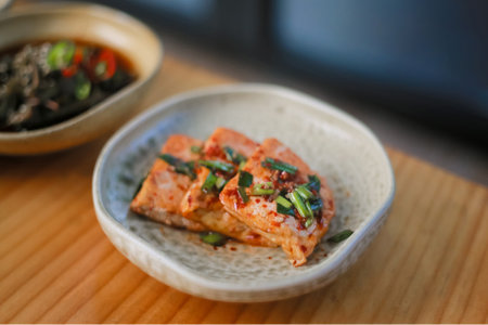 Braised tofu is a dish that Koreans eat. Braised tofu is based on soy sauce and red pepper powder sauce.の写真素材