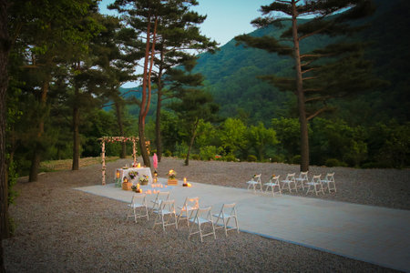 Outdoor weddings last until late at nightの写真素材