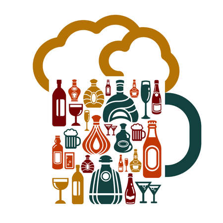 Alcohol Drinks Icons in Beer Shapeのイラスト素材