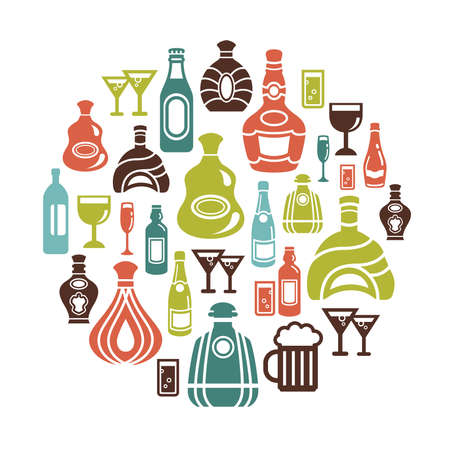 Alcohol Icons in Circle Shapeのイラスト素材