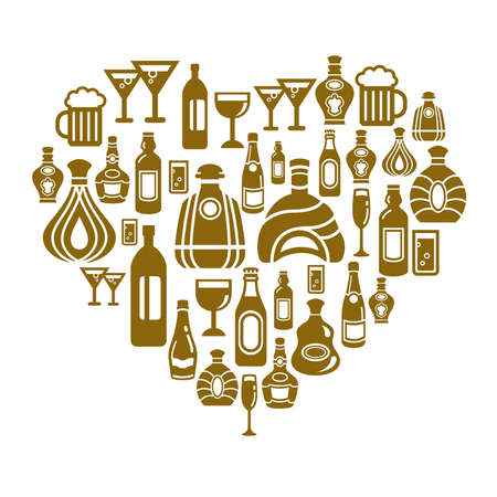 Alcohol Icons in Heart Shapeのイラスト素材