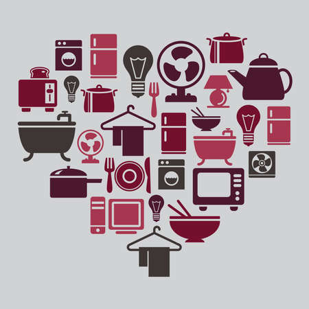 Houseware Icons in Heart Shapeのイラスト素材