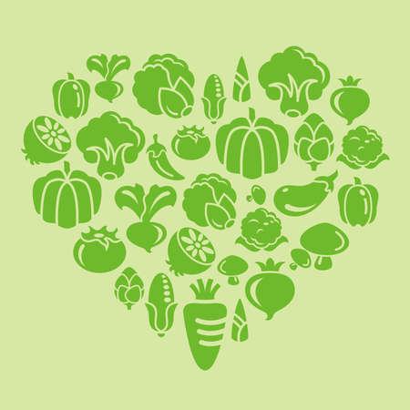Vegetable Icons in Heart Shapeのイラスト素材