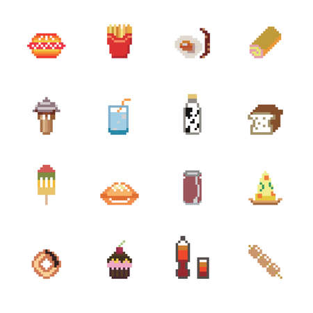 Food and Drinks Pixel Iconsのイラスト素材