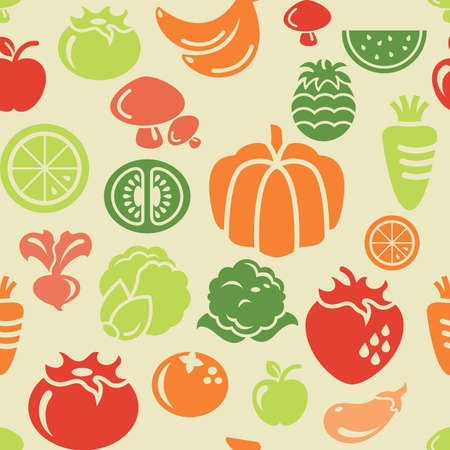 Food and Vegetable Icons in Seamless Backgroundのイラスト素材