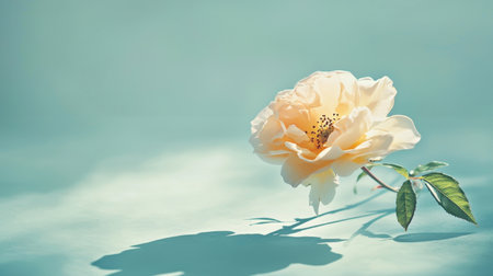 A single rose with vibrant petals, casting a soft shadow on a minimal background with copy space.の素材