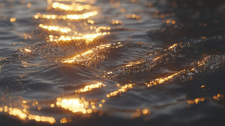 Hyper-realistic seamless ocean water ripples, bright sunlight shimmer for transparent effects.の素材