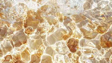 Seamless transparent golden sand waves, ultra-detailed summer beach textures.の素材