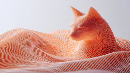 Close-up portrait of a paper-folded cat sculpture, ultra-detailed textures, vivid colors in abstract background, realistic lightingの素材