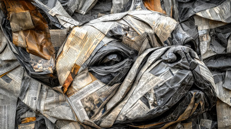 Close-up of a folded newspaper dog sculpture, dynamic abstract background, intense colors, hyper-realistic lighting, detailed texturesの素材