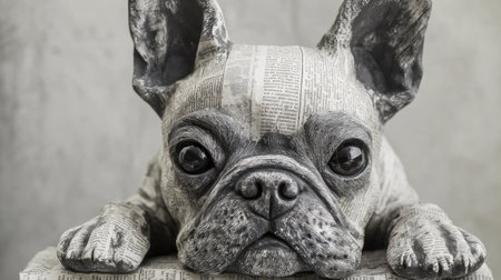 Close-up dog sculpture folded from newspaper, sharp detailed textures, vivid abstract backdrop, powerful artistic lighting, photorealisticの素材