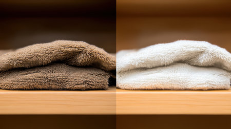 A dusty shelf being cleaned with a microfiber cloth, showing a clear contrast before and after.の素材
